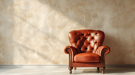 Luxury vintage brown leather armchair. generative ai