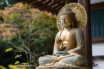 Graceful statue of Buddha exudes tranquility and spiritual enlightenment, a symbol of peace and serenity