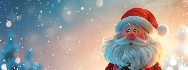 A cartoon Santa Claus with snow background banner copyspace wallpaper illustration.