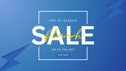 Flash Sale Shopping Poster or banner with Flash icon and 3D text on blue background. Flash Sales banner template design for social media and website.