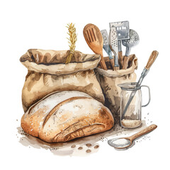 Kitchen pastry concept Hand drawn watercolor illustration vector