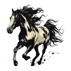 Hand drawn illustation of running horse, vector illustration on white background