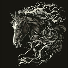 Hand drawn illustation of running horse, vector illustration on white background