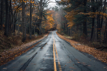 Fototapeta premium Captivating shots of a winding road leading towards the scenic backdrop of untouched nature