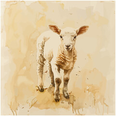 Watercolor illustration Lamb, Easter image, portrait goat, delicated design element vector