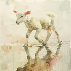 Watercolor Sheep wearing Farm Animal Portrait Hand Painted Illustration vector