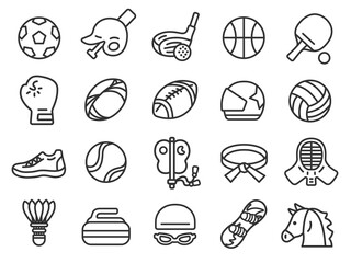 種目別のスポーツのアイコン（線画）のイラストセット