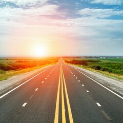 highway road , transportation roadtrip concept. on asphalt expressway with sunrise sky