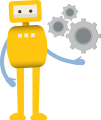 Robot Character Holding Gears
