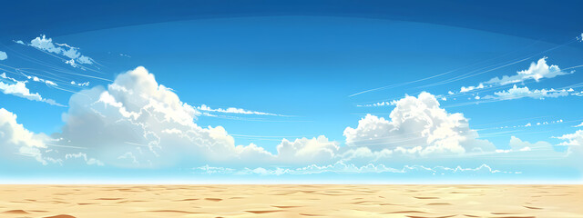 A dessert landscape with beautiful cloud blue sky panorama wallpaper background illustration banner. - obrazy, fototapety, plakaty