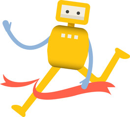 Robot Character Running at Finish Line
