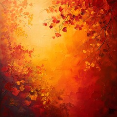Obraz na płótnie Canvas autumn leaves background, fall background, painted with warm tones of orange, red, and yellow, this background captures the essence of autumn.