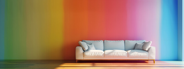 A sofa in the colorful empty room wallpaper background.