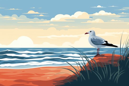 seagull on the beach summer vacation illustration