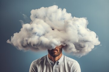 mans head inside cloud mental health concept illustration - obrazy, fototapety, plakaty