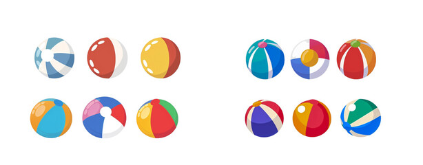 Set of vector illustrations of beach balls on transparent background. Generative AI.