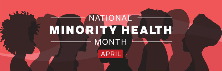 National Minority Health Month banner design with silhouette of minority on red background. Vector illustration.  - obrazy, fototapety, plakaty