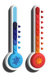 3D thermometer icon set hot cold vector transparent background