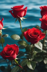 Red roses in the ocean