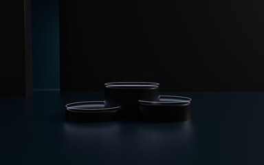 Abstract glow round podium with dark background for product display.