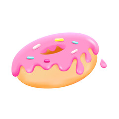 Pink donut isolated on white background. Donut in pink glaze with a sprinkle of multicolored chocolate. Vector illustration