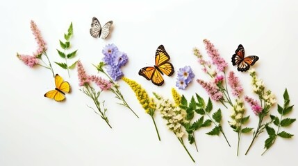 Group of Butterflies Resting on Flowers