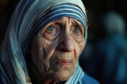 Picture of a poor elderly Indian woman Mother Teresa's Mercy and Charitable Mission Emphasize the difference between hardship and pity.