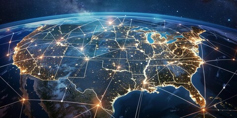 the image shows the united states with network connected to the globe in the background Generative AI