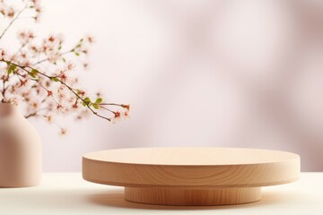 Vase With Flower Beside Wooden Plate - Powered by Adobe