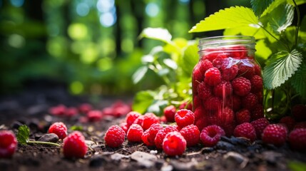 Freshly picked berries transformed into delicious jam in a colorful garden setting