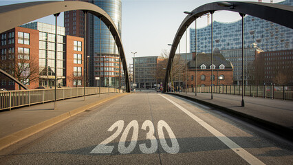 Signposts the direct way to 2030 - obrazy, fototapety, plakaty