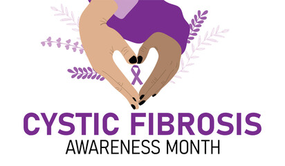 Cystic Fibrosis awareness month. Hands making heart shape holding awareness ribbon