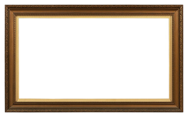 Wide picture frame in a classic design on a transparent background, in PNG format.