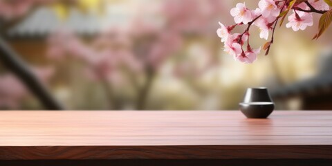 Pink Flowers in Vase on Wooden Table