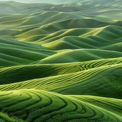 textured green landscape bathed in the early light of day