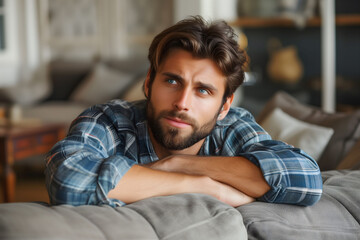 Fototapeta premium Thoughtful and worried man absorbed in his thoughts.