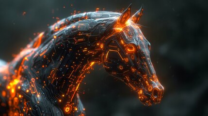 A cybernetic horse with glowing circuitry