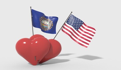 Cuori uniti da una bandiera New Hampshire e bandiera USA