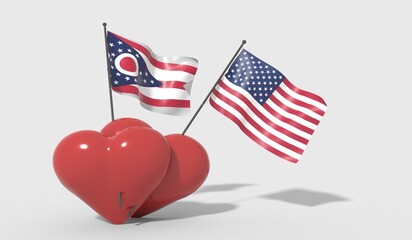 Cuori uniti da una bandiera Ohio e bandiera USA
