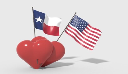 Cuori uniti da una bandiera Texas e bandiera USA