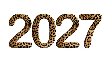 2027, year theme design made from leopard fur or skin isolated on transparent background, PNG, suitable for template design