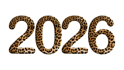 2026, year theme design made from leopard fur or skin isolated on transparent background, PNG, suitable for template design