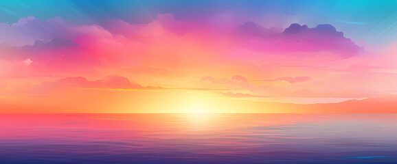 Radiant sunrise gradient filling the horizon, mixing vibrant colors to ignite inspiration for...