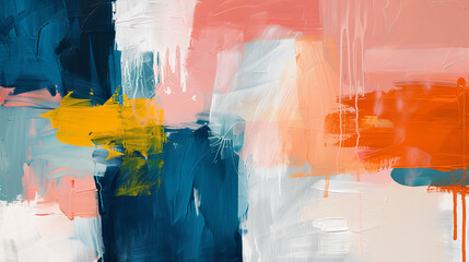 Abstract painting with textured brush strokes in pink, blue, and white, ai generated