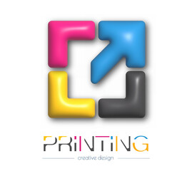 Abstract 3d digital or photo printing logo. Vector template of a brand, logo, sticker or sticker. The idea of creative design and thematic design