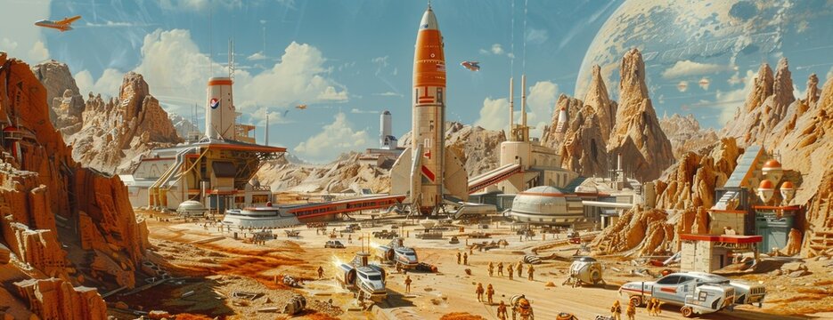 Interplanetary Transport and Trade Hub on Mars: Spacecraft Arrivals and Departures in Martian Colony