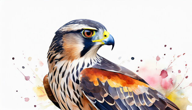 Watercolor illustration of Falcon bird. Wild animal. Hand drawn art.