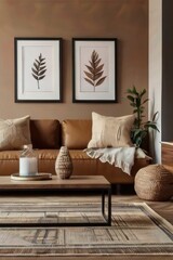 modern living room interior  with sofa table frame vase lamps furniture cozy interior room 

