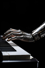 Robotic Hand Playing Piano KeyboardRobot Holding Guitar Close Up. AI generated - 750751088