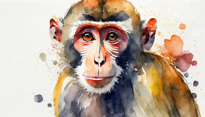 Watercolor illustration of monkey. Wild animal. Hand drawn art.